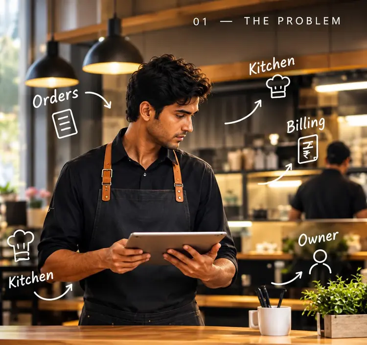 Restaurant team member managing orders on a tablet